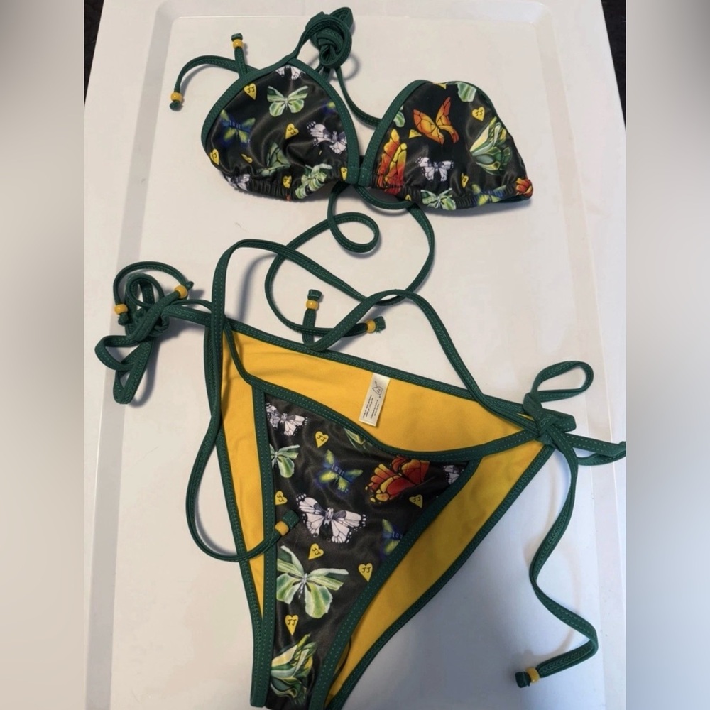 New!  Juliet Johnstone Green Butterfly Bikini Set Size S